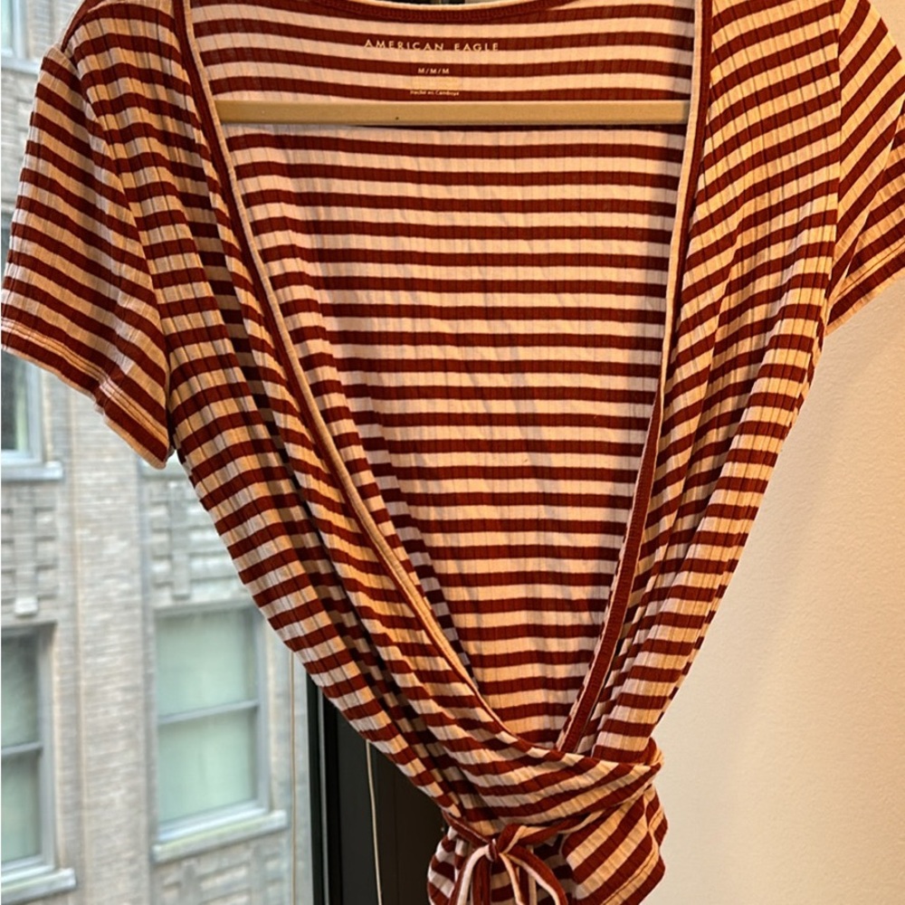 American Eagle Outfitters Women's Striped Brown Top